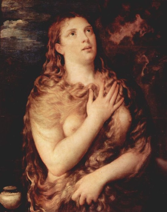 Titian red refers to the red hair in Titian's paintings such as this one of Mary Magdalene, dated between 1530 and 1535.